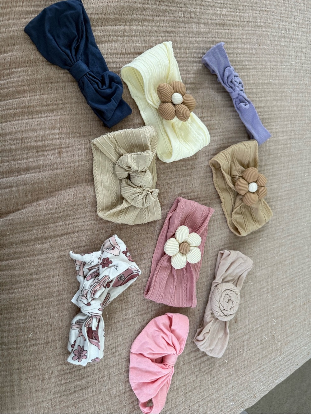 Kids Floral and Solid Knit Headband Set - Pink, Cream, Beige, Navy, Lavender